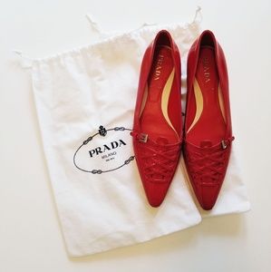 Prada Vernice Red Patent Leather Flats